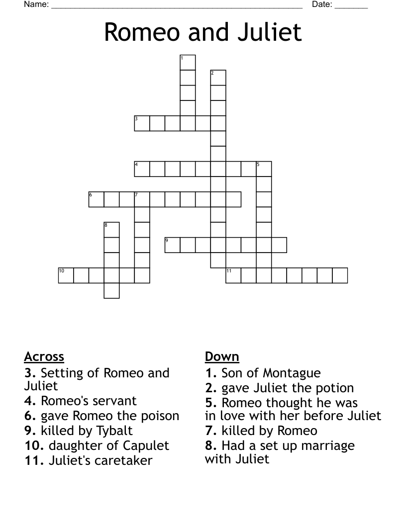 Romeo and Juliet Crossword