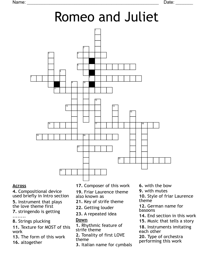 Romeo and Juliet Crossword