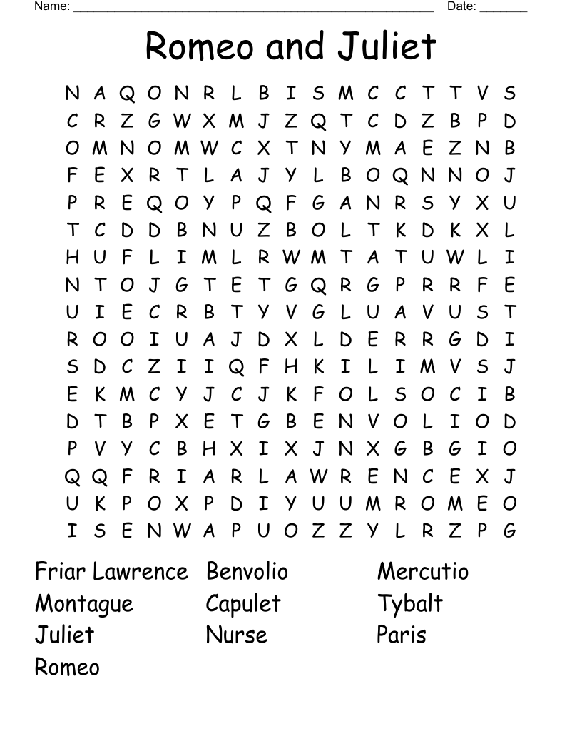 Romeo and Juliet Word Search