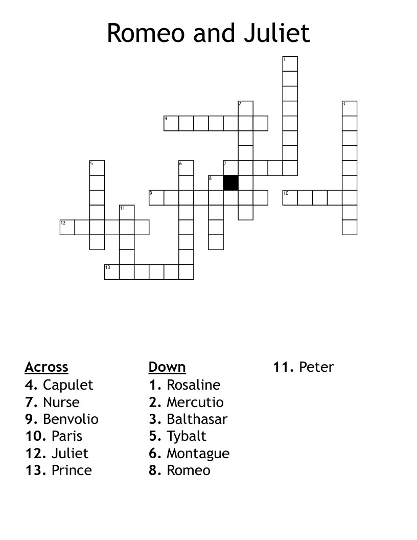 Romeo and Juliet Crossword