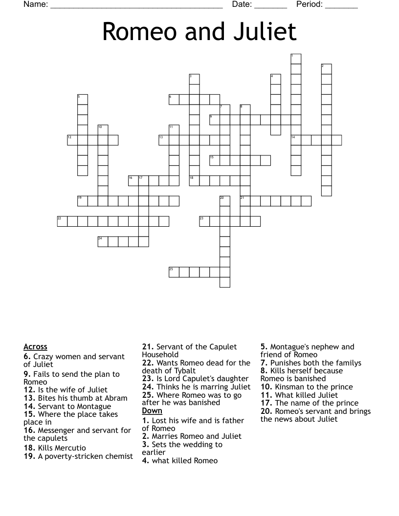 Romeo and Juliet Crossword