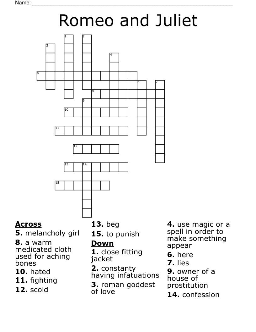 Romeo and Juliet Crossword