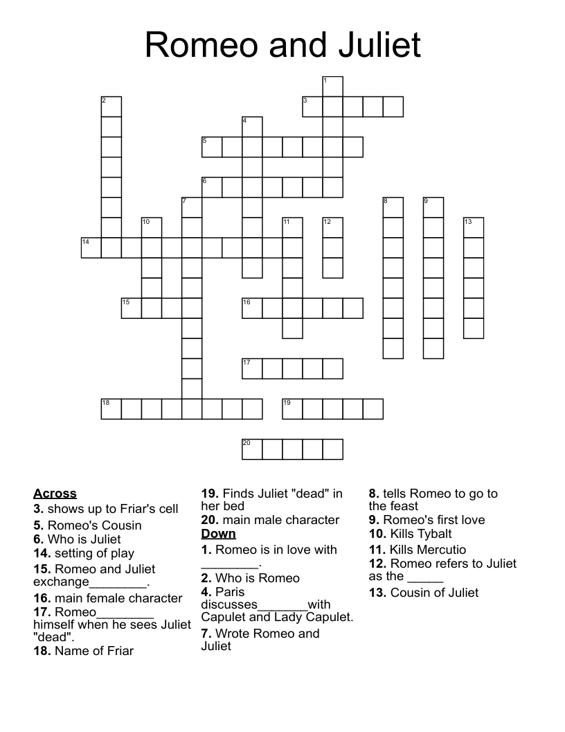 Romeo and Juliet Crossword