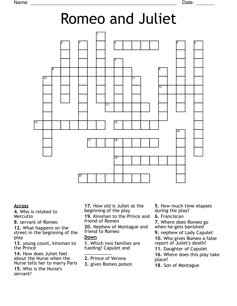 Romeo and Juliet Crossword
