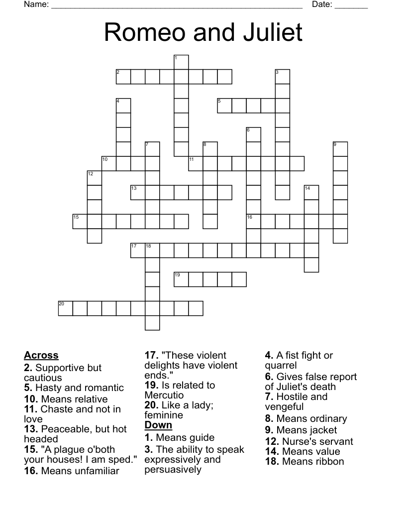 Romeo and Juliet Crossword