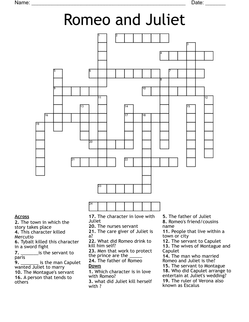 Romeo and Juliet Crossword