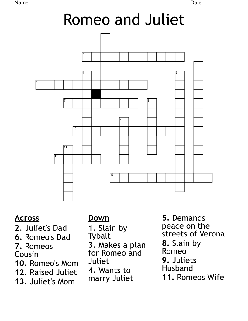 Romeo and Juliet Crossword