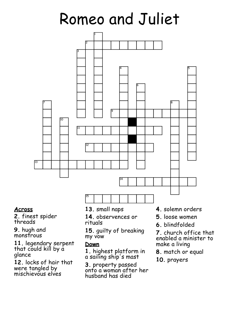 Romeo and Juliet Crossword