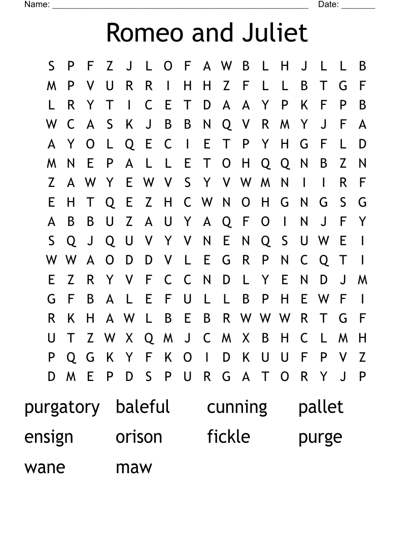 Romeo and Juliet Word Search
