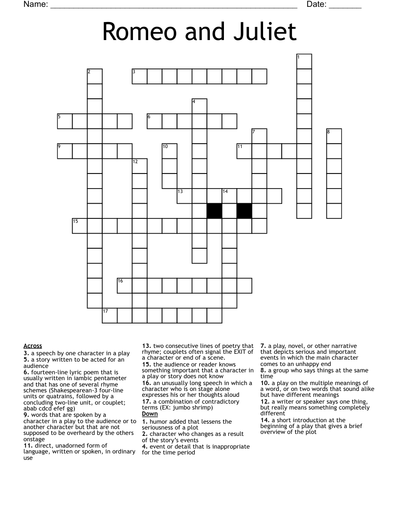 Romeo and Juliet Crossword
