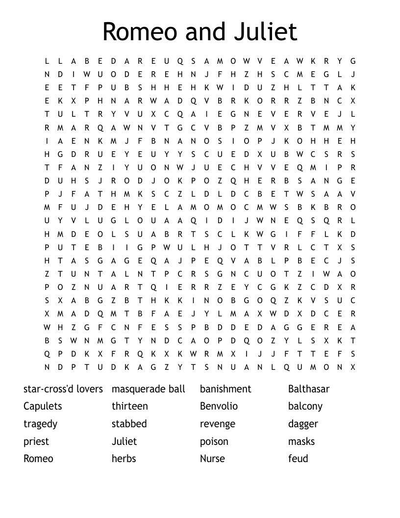 Romeo and Juliet Word Search