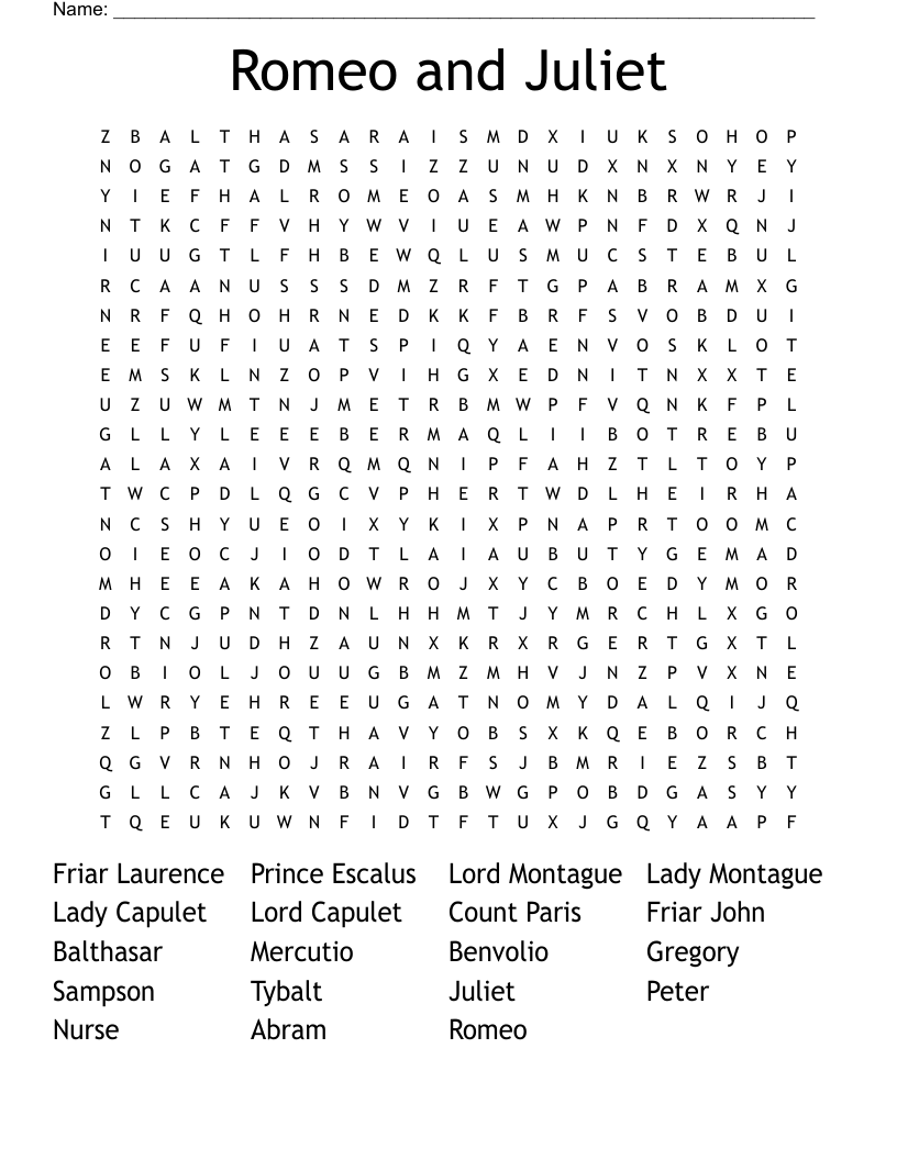 Romeo and Juliet Word Search