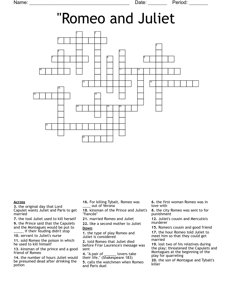 "Romeo and Juliet Crossword