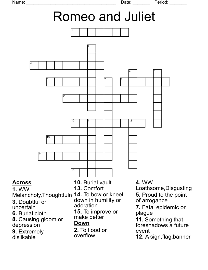 Romeo and Juliet Crossword