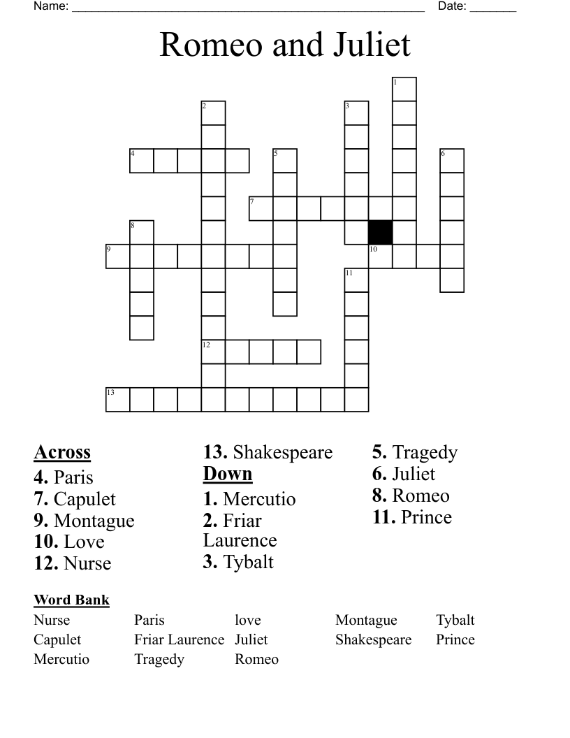 Romeo and Juliet Crossword