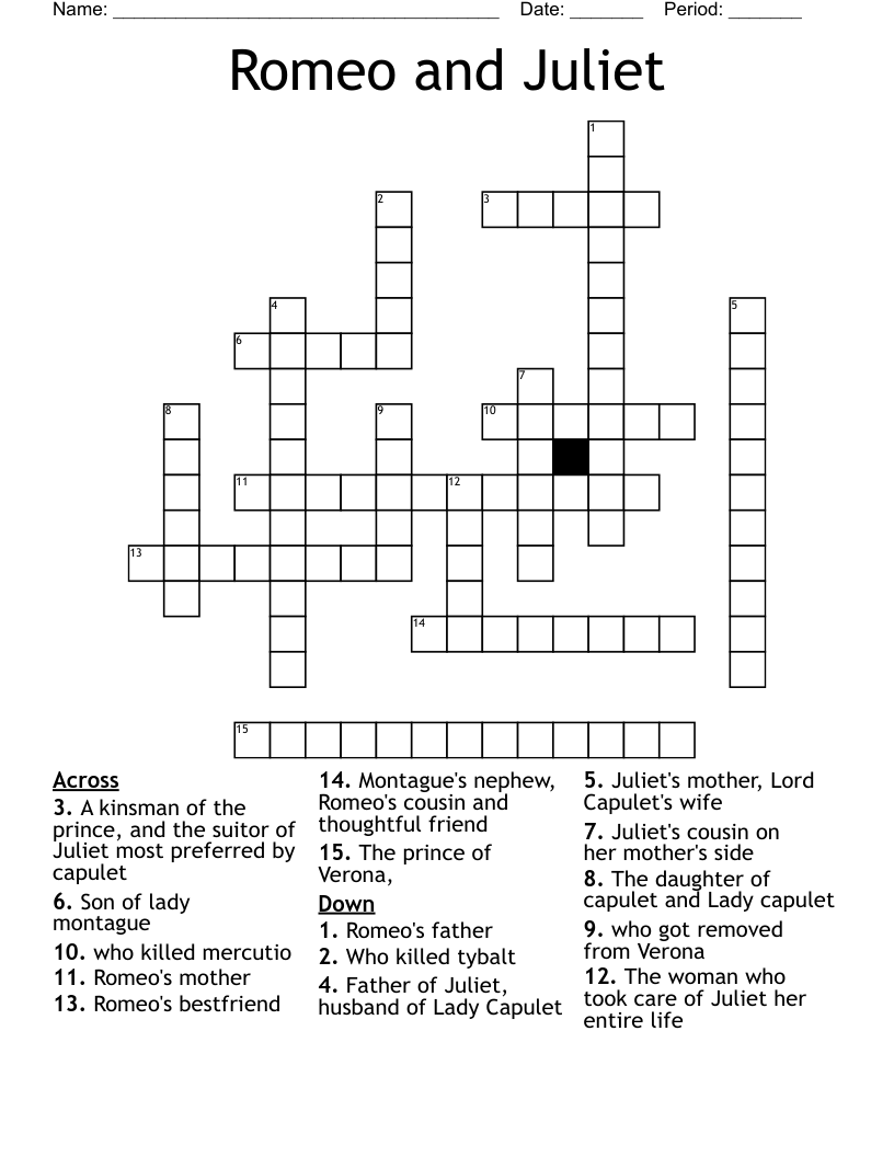 Romeo and Juliet Crossword