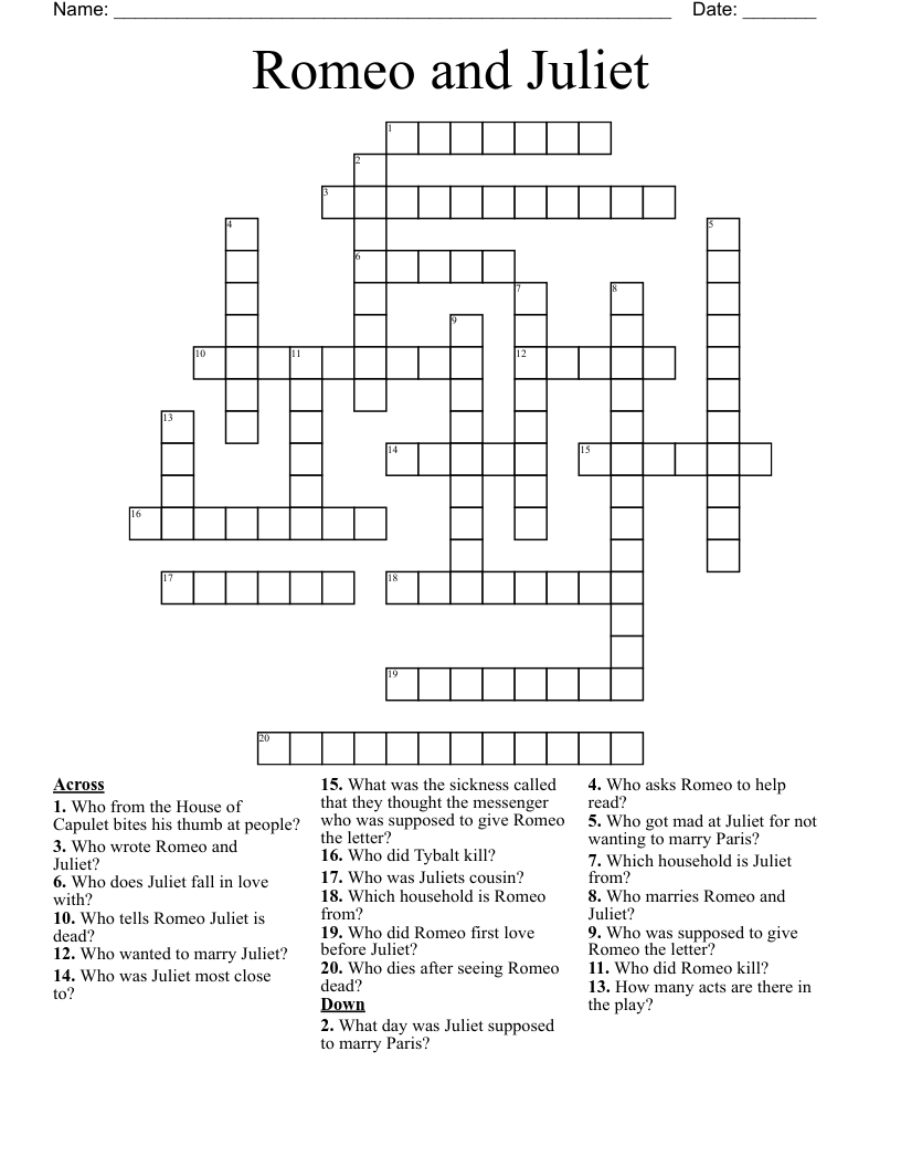 Romeo and Juliet Crossword