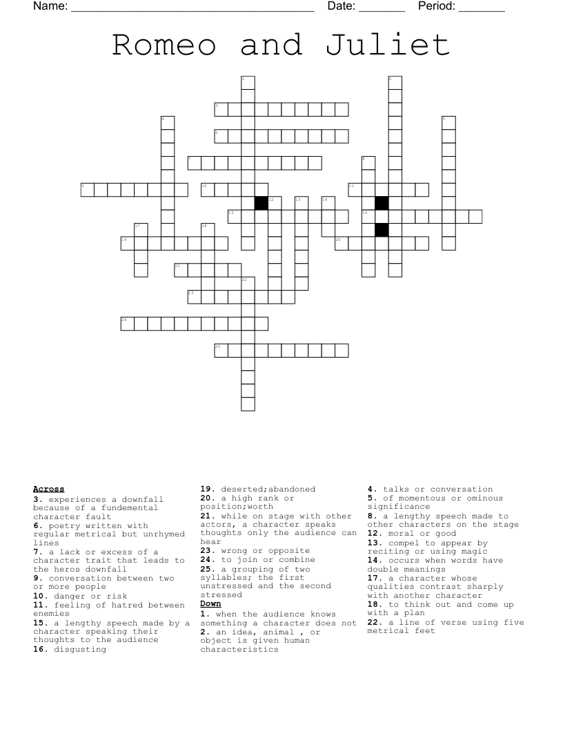 Romeo and Juliet Crossword