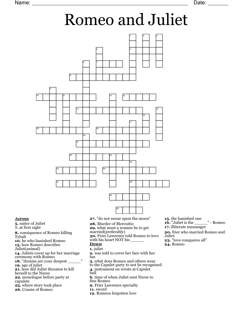Romeo and Juliet Crossword