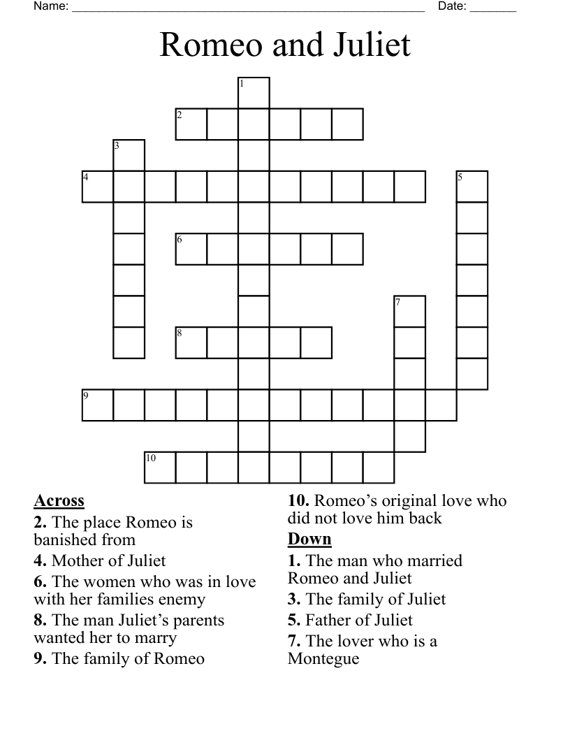 Romeo and Juliet Crossword