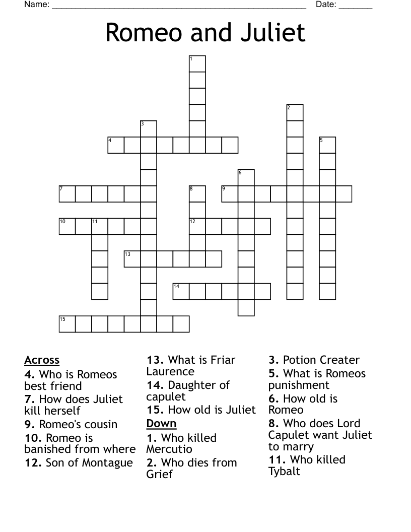 Romeo and Juliet Crossword