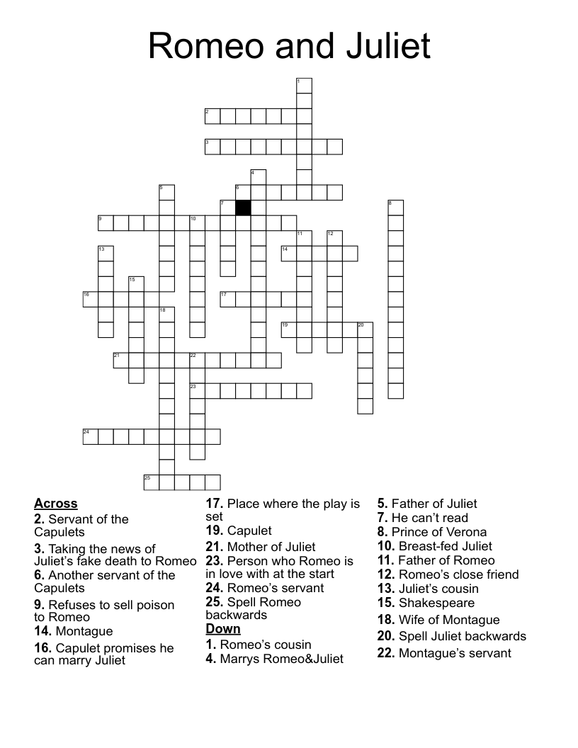 Romeo and Juliet Crossword