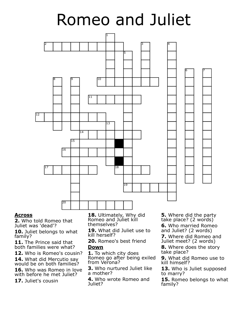 Romeo and Juliet Crossword