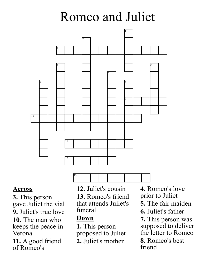 Romeo and Juliet Crossword