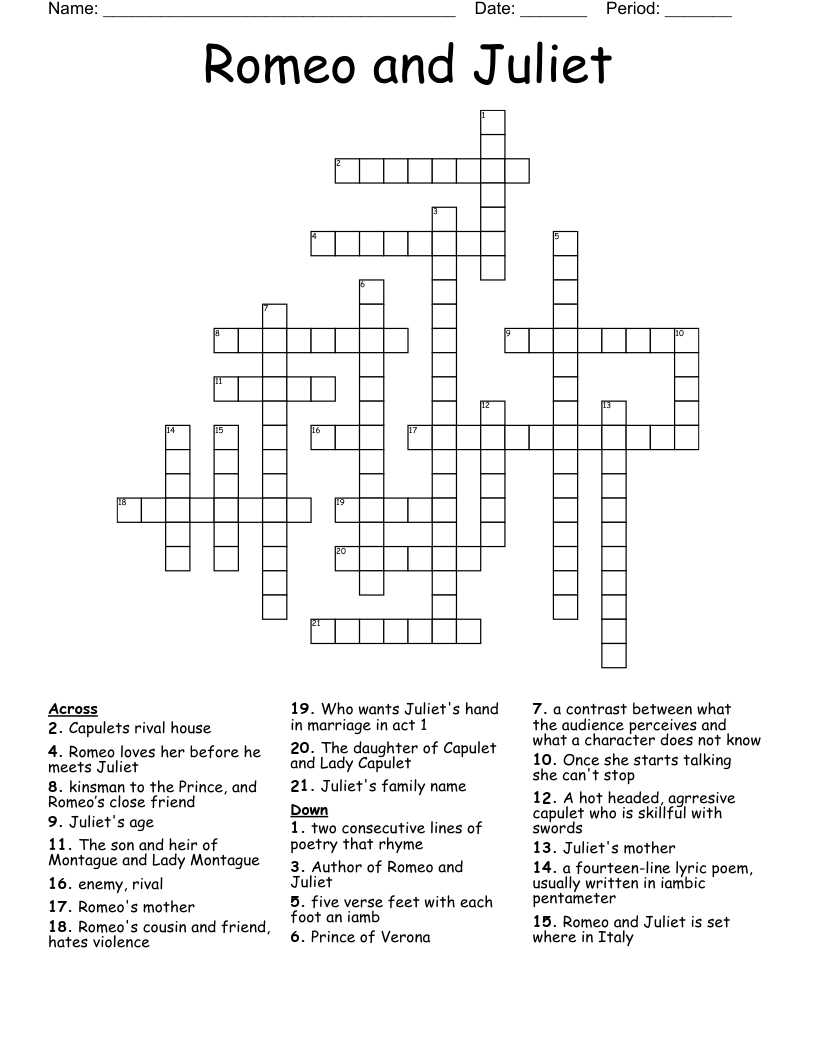 Romeo and Juliet Crossword