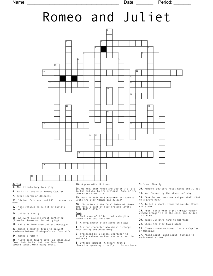 Romeo and Juliet Crossword