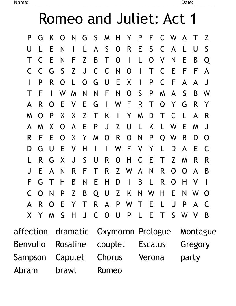 Romeo and Juliet: Act 1 Word Search