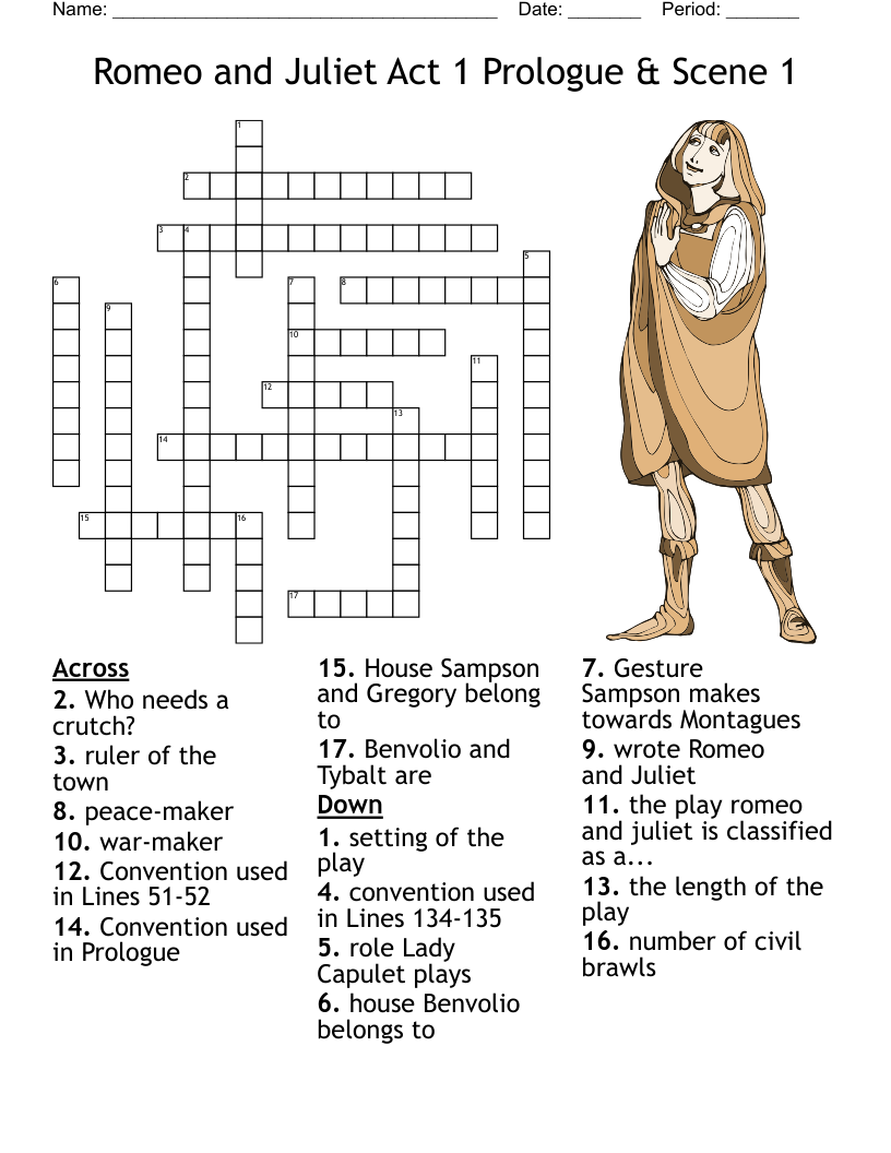 Romeo and Juliet Act 1 Prologue & Scene 1 Crossword