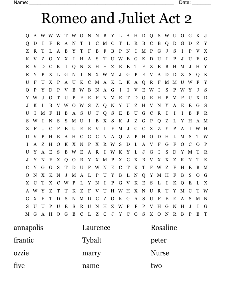 Romeo and Juliet Act 2 Word Search