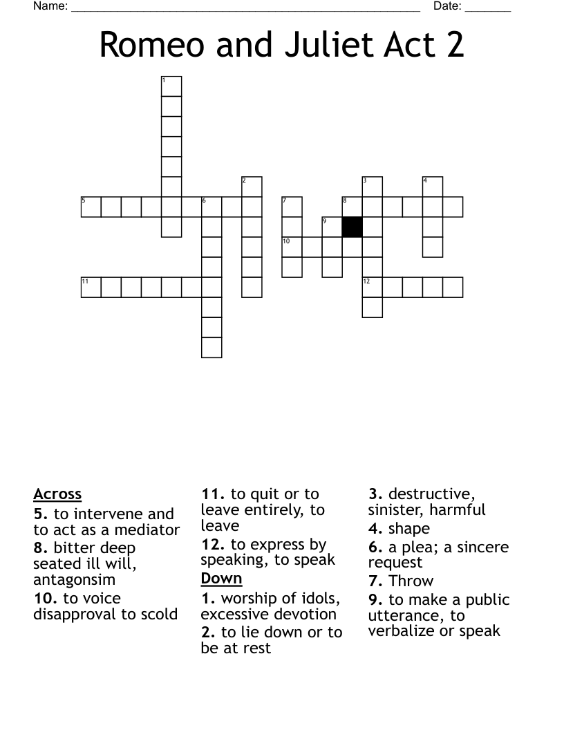 Romeo and Juliet Act 2 Crossword