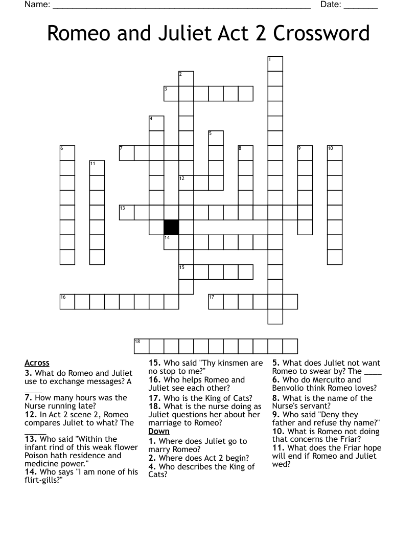Romeo and Juliet Act 2 Crossword 