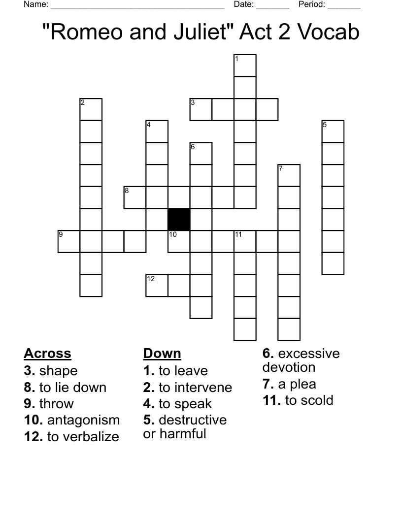 "Romeo and Juliet" Act 2 Vocab Crossword