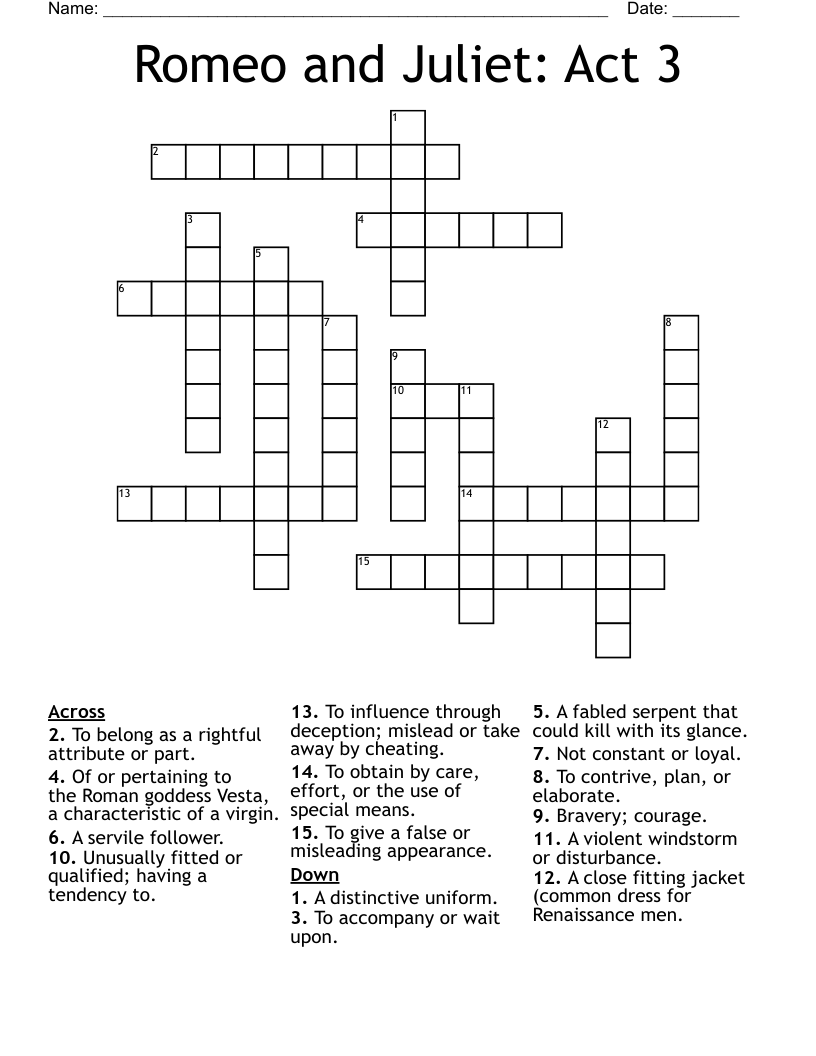 Romeo and Juliet: Act 3 Crossword