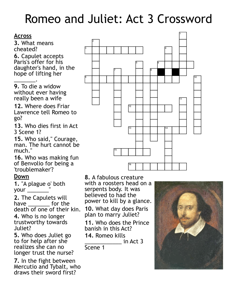 Romeo and Juliet: Act 3 Crossword