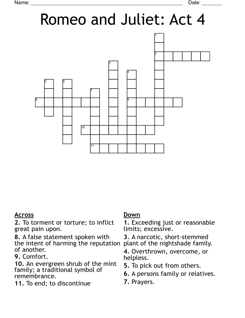 Romeo and Juliet: Act 4 Crossword