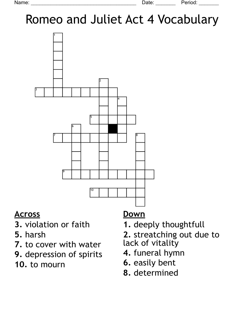 Romeo and Juliet Act 4 Vocabulary Crossword
