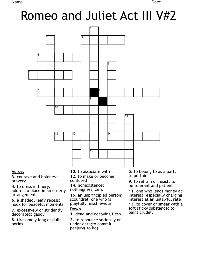 Romeo and Juliet Act III V#2 Crossword