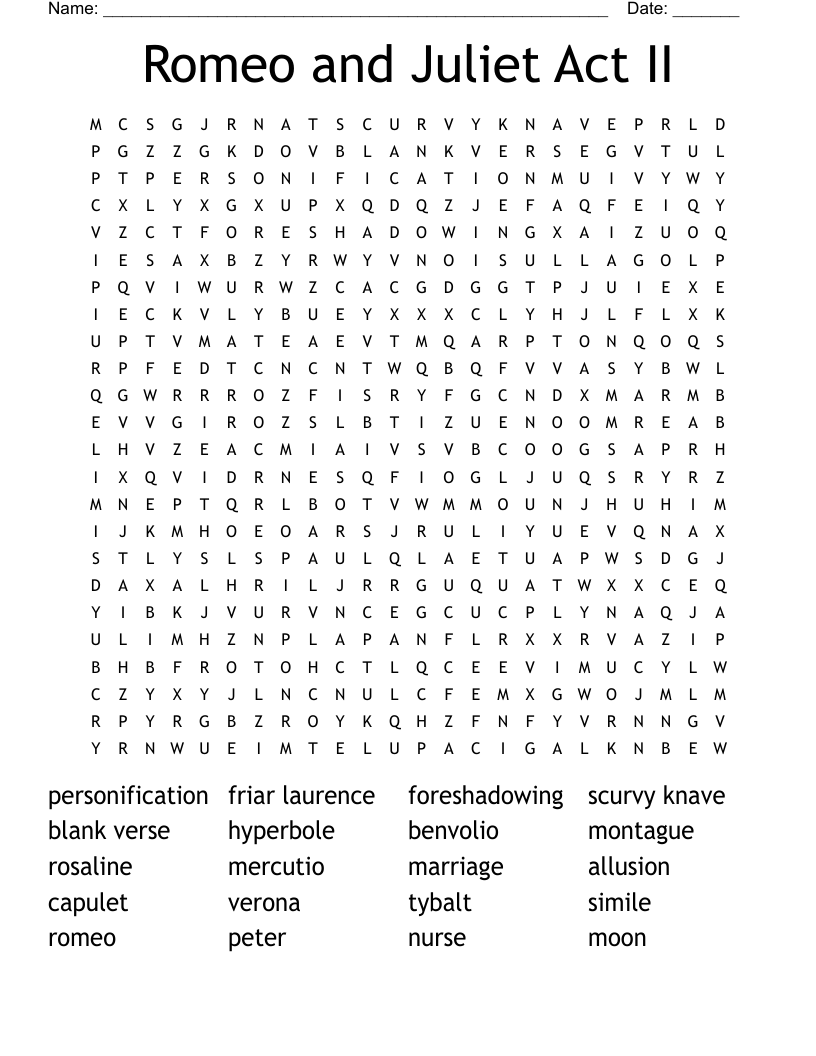 Romeo and Juliet Act II Word Search