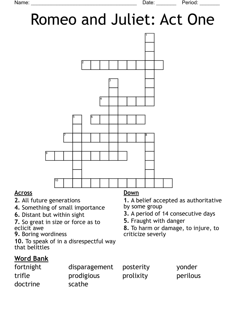 Romeo and Juliet: Act One Crossword