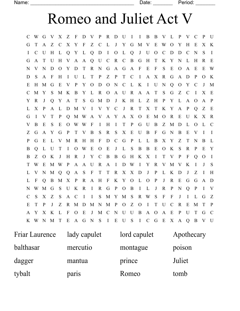 Romeo and Juliet Act V Word Search