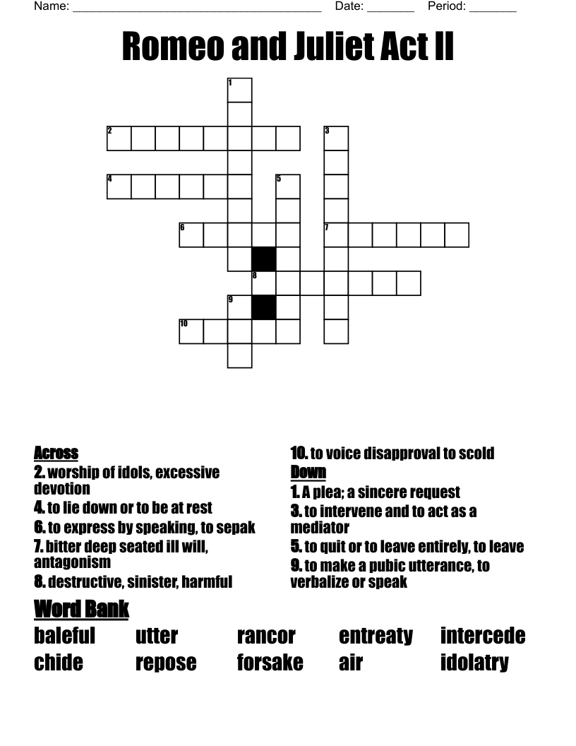 Romeo and Juliet Act ll Crossword