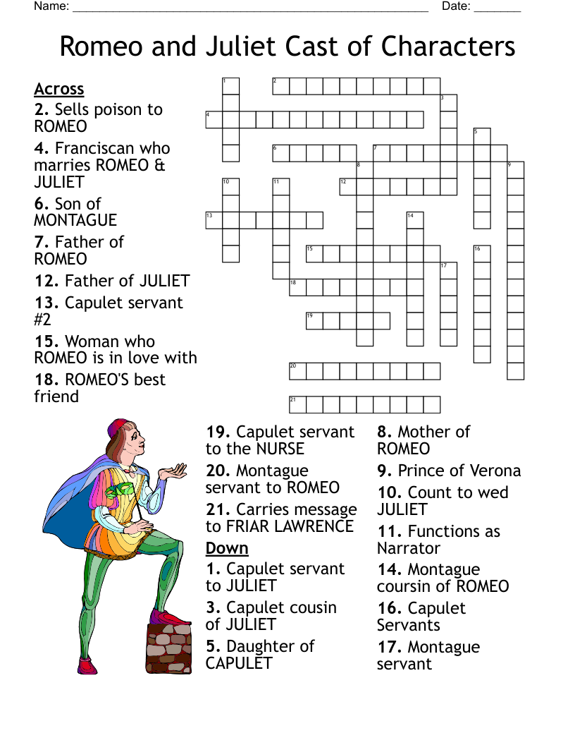 Romeo and Juliet Cast of Characters Crossword