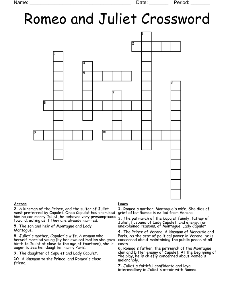 Romeo and Juliet Crossword