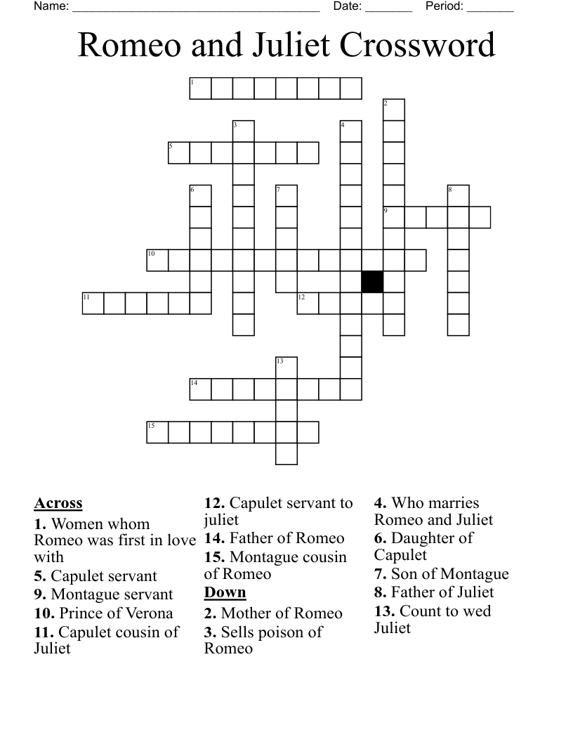 Romeo and Juliet Crossword