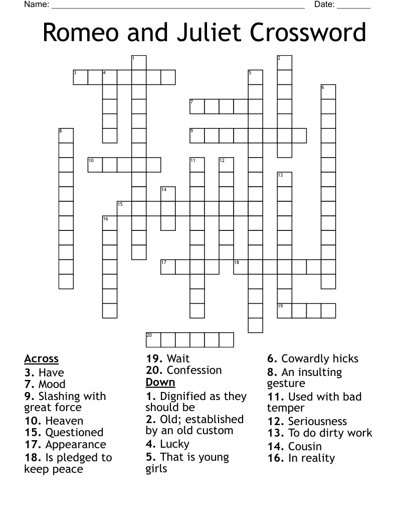 Romeo and Juliet Crossword