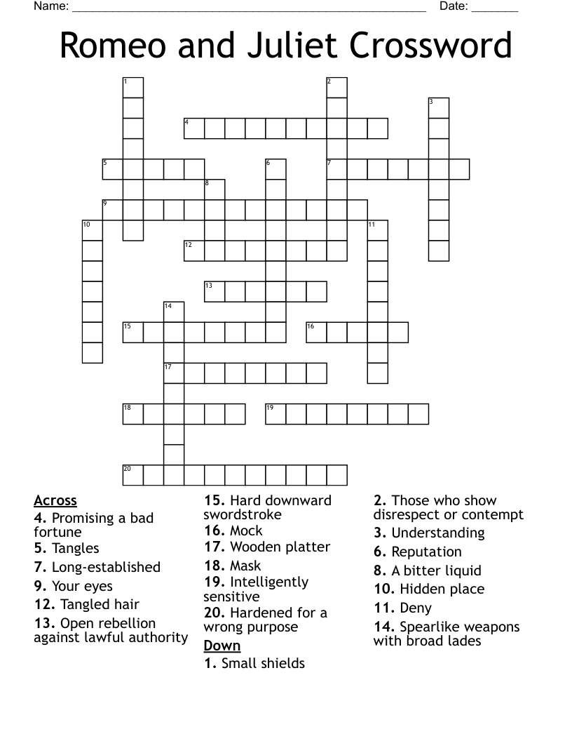 Romeo and Juliet Crossword